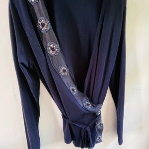 Marina Rinaldi, navy blue wrap sweater size L